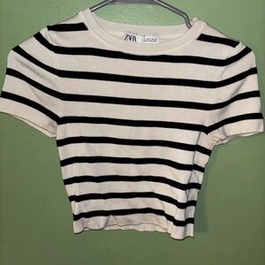 Zara Black and White Striped Women's Top